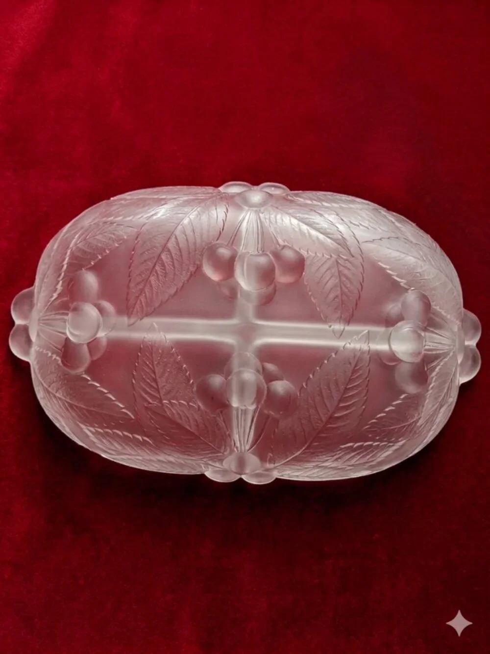 Vintage Mikasa Frosted Glass Cherry Divided Dish Rare Size